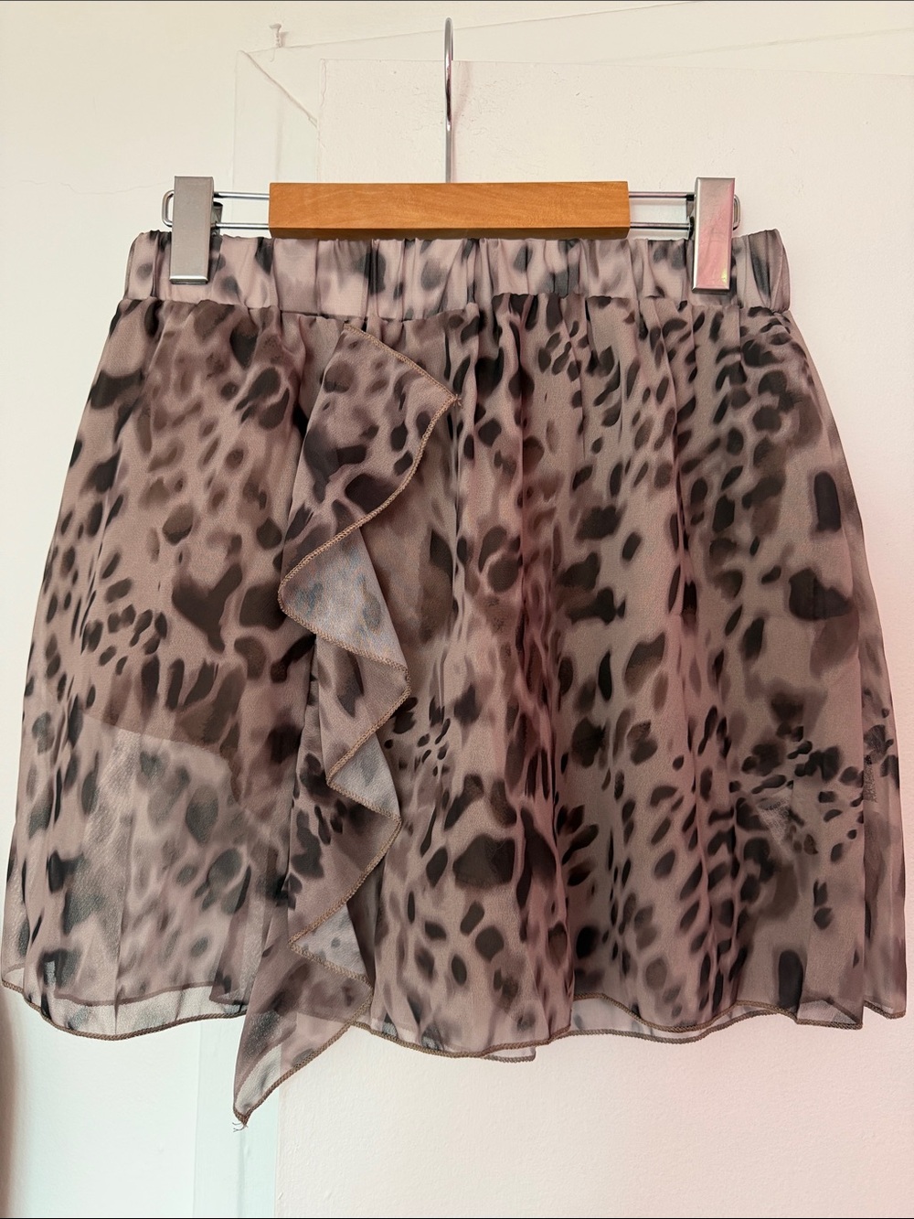 Sheer Animal Print Ruffle Mini Skirt - Taupe/Black